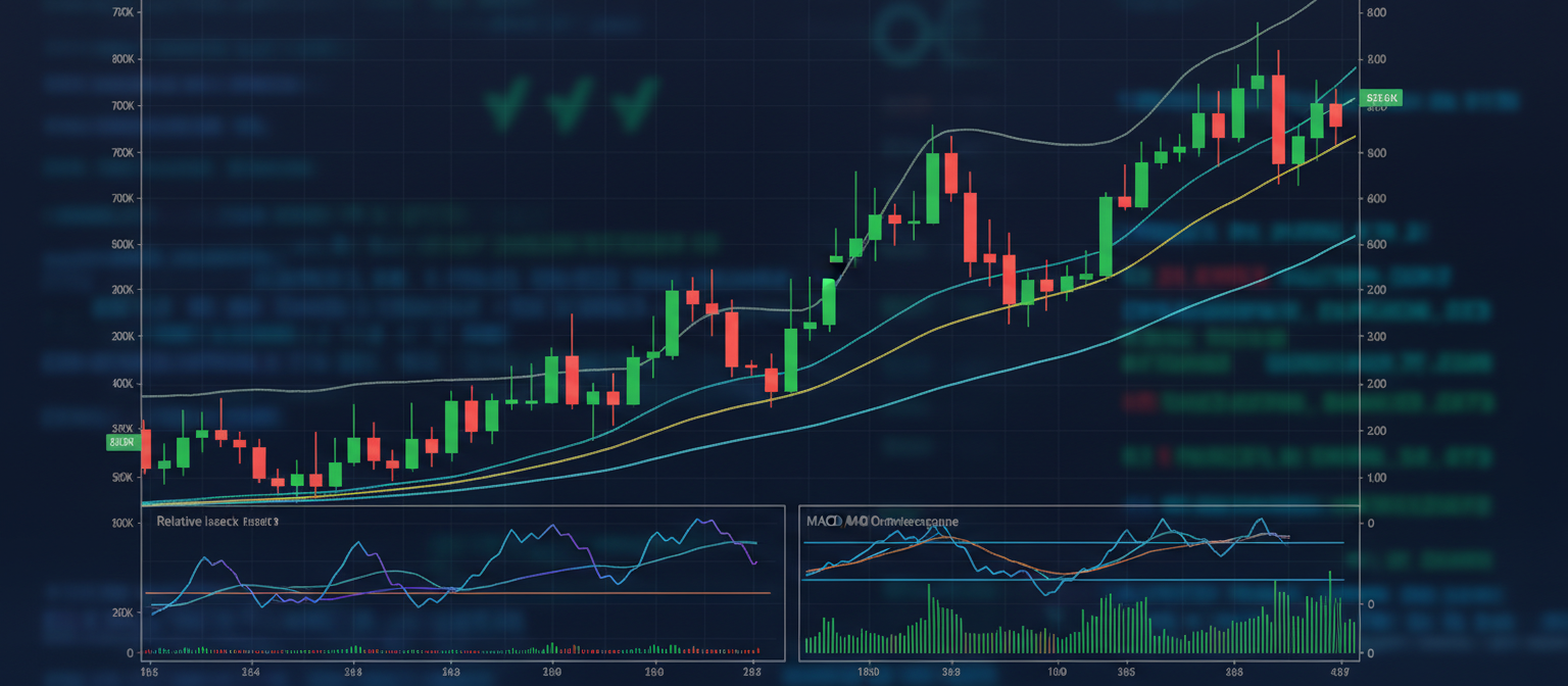 Chart showing Dogecoin price action over the past month with 175% gains and key technical indicators